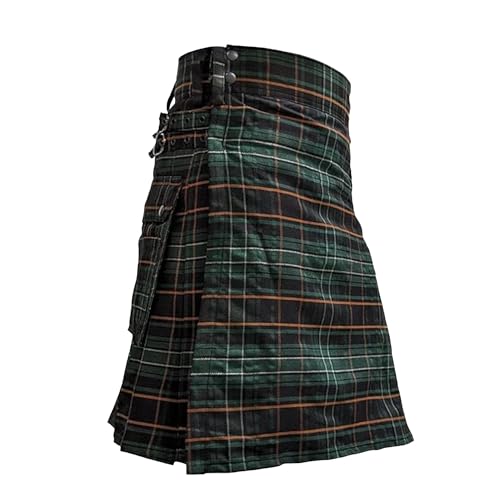 UT Kilts Men's Standard Tartan Utility Kilt, Modern Scottish Kilt for Everyday Wear, Tactical Kilts with Adjustable Hip Straps & Cargo Pockets for Men, Irish Black, 42" Waist