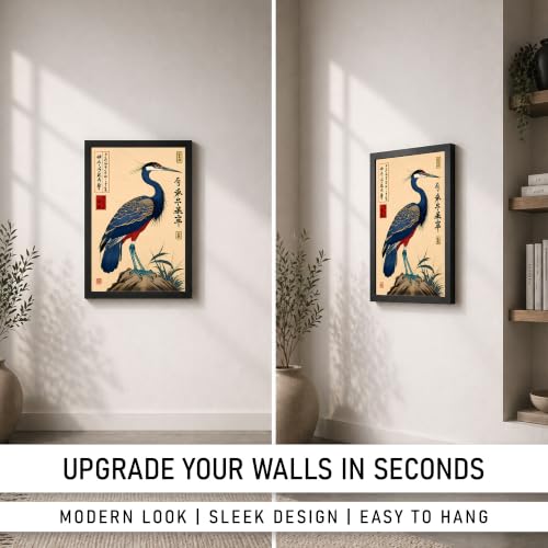 Image of Japanese Crane Bird Premium Framed Wall Poster (12x18 Inch) | Asian Bird & Japanese Vintage Art | Elegant Nature Wall Decor for Bedroom, Living Room, Office & Workspace | Ready-to-Hang Display Frame