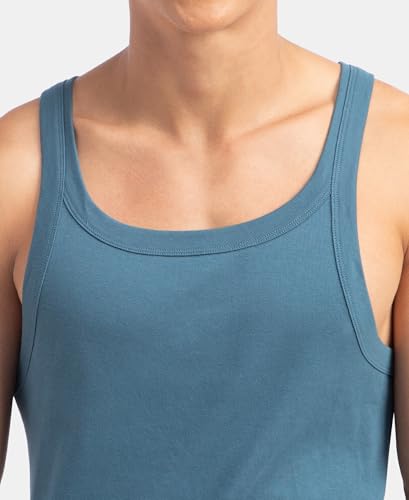 Image of Jockey US26 Men Super Combed Cotton Rib Square Neck Gym Vest - Navy