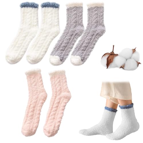 KARELLS Calcetines Calentitos,Calcetines Invierno,3 Pares Calcetines Termicos para Mujer,Gruesos Cálidos Calcetines,Calcetines Mujer Esponjosos,Regalo de Cumpleaños de Navidad para Mujer,Multicolor