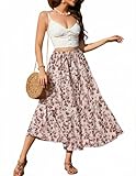 Zeagoo Röcke Für Damen Lang Rocke Boho Blumen Sommerrock Hohe Taille Maxirock Mit Kordelzug Maxi Skirt Strandrock Freizeitrock Rosenmuster M