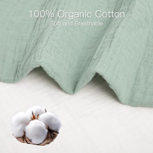 Image of Organic Pack and Play Sheets Fitted 38 inchx26 inch 100% Muslin Cotton, Mini Crib Sheets Compatible with Graco /hiccapop /YENING /Dream On Me /Babylicious Pack N Play Mattress, Playard Bedding Sheet Bed Cover