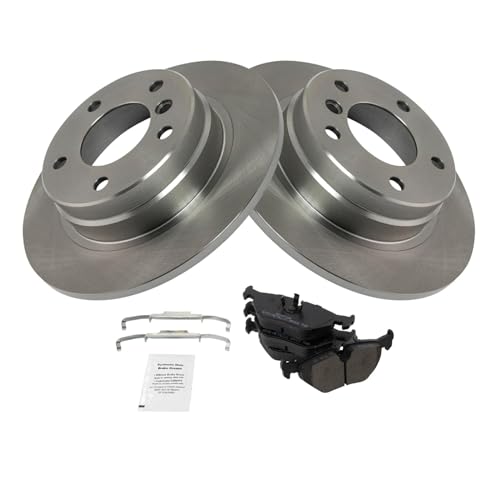Image of TRQ Rear Brake Pad and Rotor Set Semi Metallic Rotors | For 1992-1998 BMW 318i 1992-1997 318is 1998-1999 323i 1992-1995 325i 1996-1998 328i 1996-1999 328is