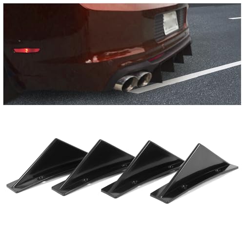 KUAFU 4Pcs Universal Rear Bumper Lip Splitter Diffuser Shark Fins Spoiler Trim Covers Decoration Set ABS Plastic Black
