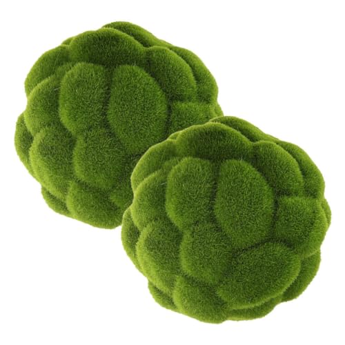 Cabilock 2Pcs Imitation Moss Rocks Simulated Green Moss Balls Decorative Garden Topiary Tree Moss Covered Topiary Ball 15CM