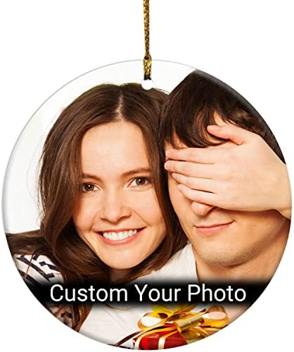 AIPNIS Custom Photo Ceramic Hanging,Personalized Picture Christmas Ornaments Family Christmas Tree Pendant Holiday Decoration Ball Wedding Party (Round)