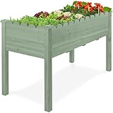 Best Choice Products Raised Garden Bed, Scalloped Design, Elevated Wood Planter Box Stand for Backyard, Patio, Balcony with Bed Liner, 48 x 24 x 30 Inches, 200 Pound Capacity - Sage