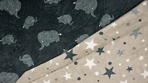 Tissu polaire de luxe réversible gris éléphant à étoiles matière premium pour plaid