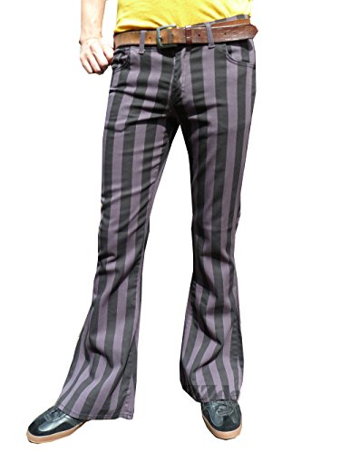 Mens Gray Black Striped Bell Bottoms Flares Retro Pants
