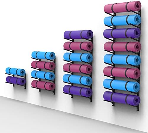 Wall-Mounted Yoga Mat Holder & Stand - Sturdy Black Metal Shelf for Gym, Office, Garage - Foam Roller & Equipment Display, 2/4/6/8 Tier Storage Options image 4