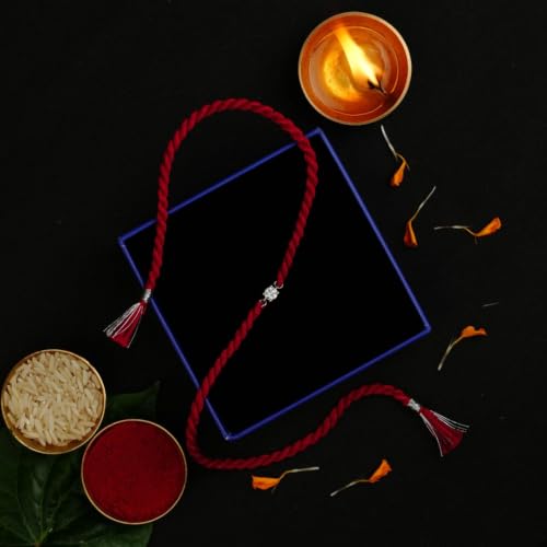 Image of Meenakari Pure 925 Sterling Silver Bead Rakhi set with Roli Chawal and Rakshabandhan Greeting Card For Brother /Men /Unisex