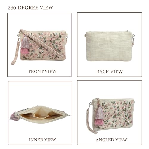 Image of Anekaant Cotton Sling Bag - Boho Floral Bead Work, Handmade Ethnic Crossbody Bag for Women