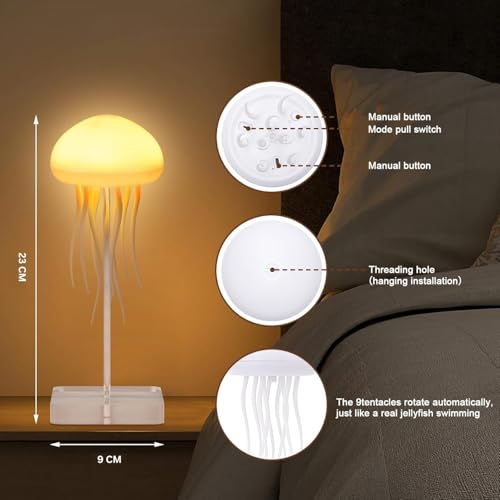 Image of IXWQ Jellyfish LED Night Light Lamp Color Changing Baby Room Decor Dancing Legs for Kids, Girls, Boys Ocean Lovers Aesthetic Ambient Rechargeable Light with Hanging Base,Birthday,Diwali Gift