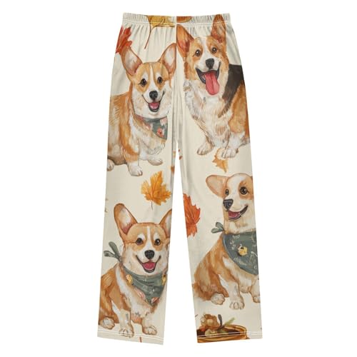 Corgi Dog and Maple Leaves Boys Long Pants Soft Trousers Elastic Waist Kids Lounge Bottoms with Pockets S-XL2