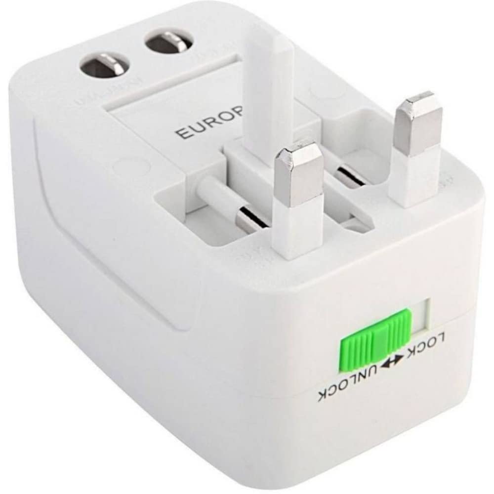 Universal Travel Adapter with Surge Protector, 125V 6A, White | US/UK/AUS/EU Compatible, Lock/Unlock Mechanism, Power Indicator Light, Dual USB Ports, 250V Spike Protected-picture-55