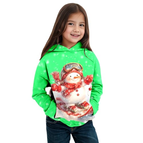 Generisch Niños Otoño Invierno Tema Navidad Muñeco de Nieve Manga Larga Sudadera con Capucha Abrigo Cálido y Cómodo para Niños y Niñas Suéter Teenies, verde, 8-9 años