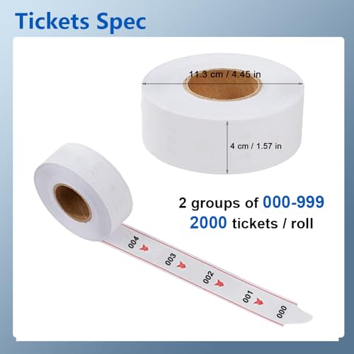 Take-A-Number System Ticketspender mit Zählerständer und 1 Rolle Queue Tape Papier 3 Ziffern 2000 Tickets für Warteschlangenrufsystem