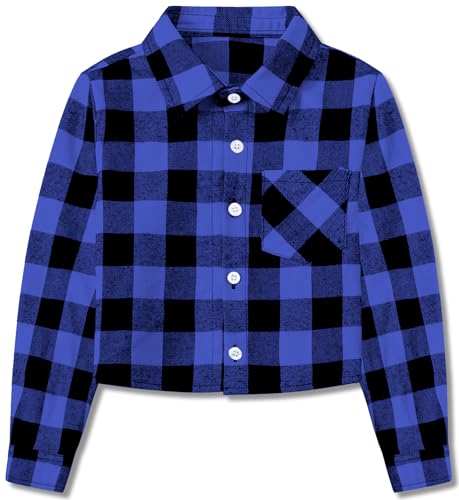Image of SANGTREE Women and Girls Long Sleeve Flannel Casual Button Down Plaid Shirt