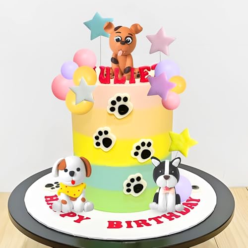 perro cake topper figurines puppy ball decoración de la torta para el tema del perro fiesta de cumpleaños paw party baby shower suministros