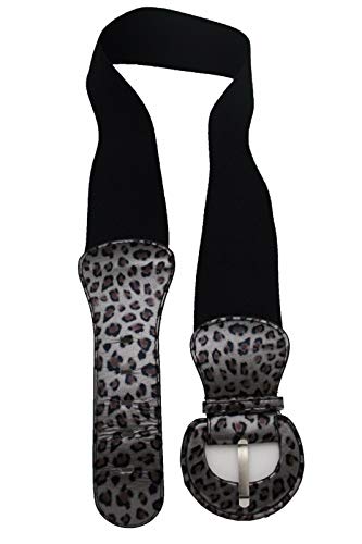 TFJ Women Stretch Wide Belt Waist Hip Leopard Animal Print XS S M Black Silver