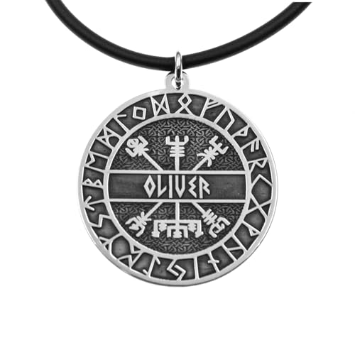 Colgante Vikingo Personalizado para Hombre en Plata de Ley 925 – Amuleto Vegvísir con Runas y Nombre Grabado – Joya Nórdica de Protección – Regalo para Papá, Marido o Novio – Mi Joya Personalizada