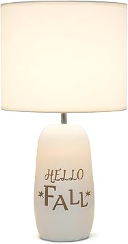Simple Designs LT2132-WHT 17.88 Cozy Autumn Hello Fall Pumpkin-Shaped Table Lamp with White Drum Shade, White