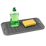 ZLR Silicone Sink Caddy Tray (6' x 12' / 153 x 305mm) - Narrow Sponge Holder for Kitchen Counter - Waterproof Dish Drying Mat, Non-Slip Soap Dispenser Mat & Bathroom Vanity Organizer (Dark Gray)