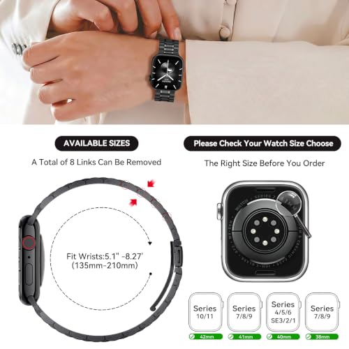 Image of Bestig Compatible with Apple Watch Bands for Men Women 40mm 38mm 41mm 42mm(Series 11 10), Premium Solid Stainless Steel Metal Business Wristband Strap for iWatch Series 10 9 8 7 6 SE 5 4 3 2 1, Black
