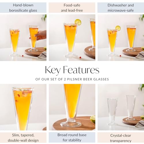 Image of Nestasia Double Wall Cocktail Glasses | Crystal Clear Tall Glass for Mocktails, Cold Drinks & Beverages | 300ml - Set of 2