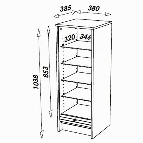 SIMMOB Classeur à Rideau Noir Bicolore 5 Niches L 37.8 H 103.8 P 38.4 cm - Chêne Naturel