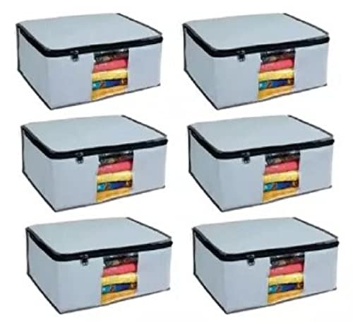 Image of IMMERSE Non-Woven Saree Cover Storage Bag With Transparent Window /Cloth Covers With 2 Premium zip /Saree Organizer for Garment Covers with a capacity of up to 8 sarees (Pack Of 3) (Grey)