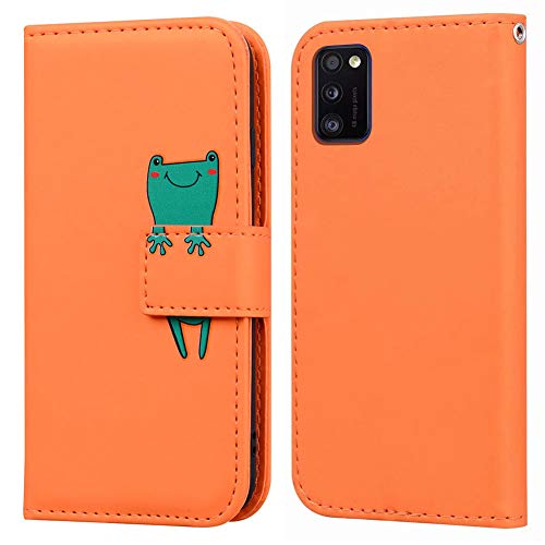 Ailisi Cover Samsung Galaxy A71, Orange Flip Cover Cartoon Cute Frog