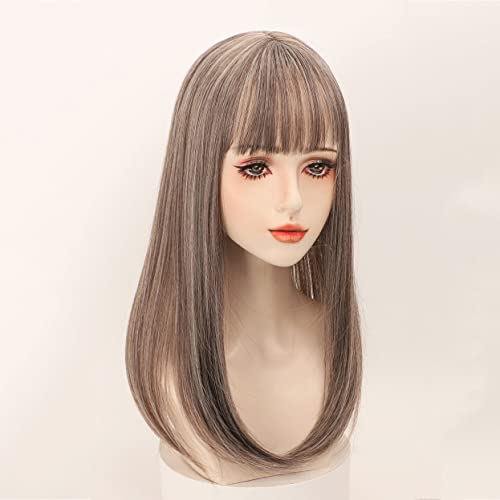 50cm Straight Head Forehead Topper With Thick Bangs Snythetic Middle Part Clip in Hair Topper for Women Cover Thin Hair (Grey) - Image 3