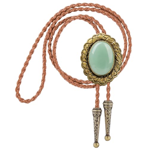 Image of Jeilwiy Bolo Tie for Men Real Stone Westwern Cowboy Ties Silver Bolos Women Leather Necktie Gift for Birthday Christmas