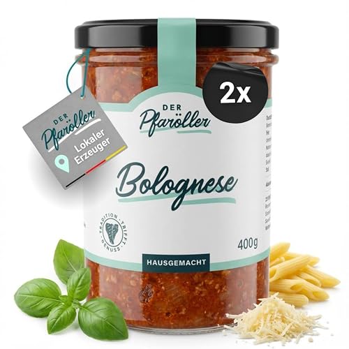 DER PFARÖLLER Sauce Bolognese 2 Gläser mit jeweils 400 gr. – Hausgemachte Bolognese Sauce mit Rinderhackfleisch – leckeres Fertiggericht für Topf & Mikrowelle – Schnell zubereitet (1er Set)