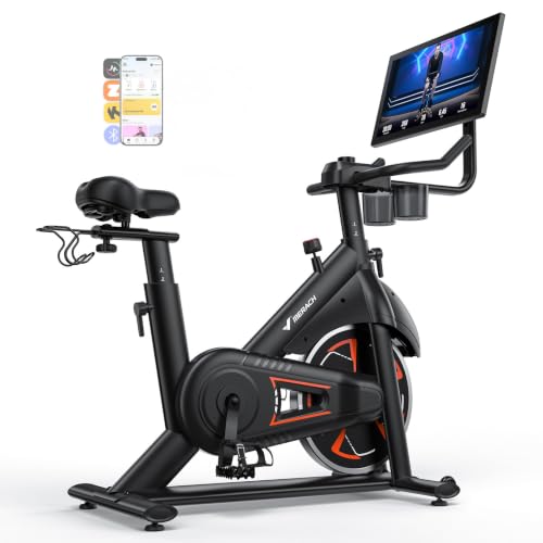 Image of MERACH Exercise Bike with Screen, 21.5 inch HD Display, Magnetic Resistance