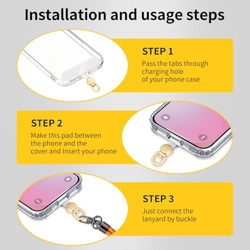 360°Rotatable Phone Tether Tab,3 Pieces Universal Phone Lanyard Patch Without Adhesive,Phone Lanyard Replacement Part for Cell Phone Strap(Transparent)
