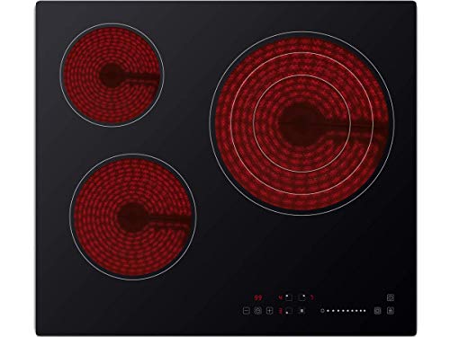 Sauber - Vitrocerámica SEV-01-3 zonas de cocción - Ancho: 60cm - COCINA TODO A LA VEZ 3 ZONAS - SENCILLO FUNCIONAMIENTO CONTROL SLIDER - ENTREGA EN DOMICILIO