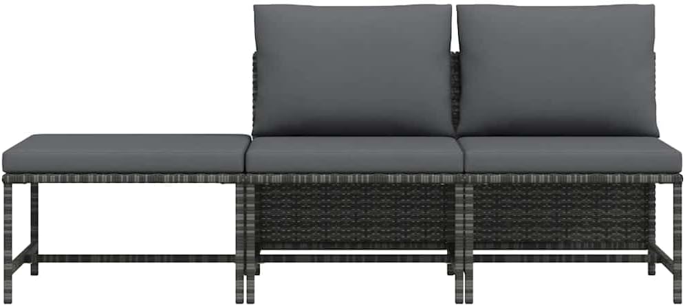 vidaXL 3 Piece Patio Sofa Set - Weather-Resistant Outdoor Furniture with Cushions, Durable PE Rattan Construction and Easy Maintenance Components - Grey.