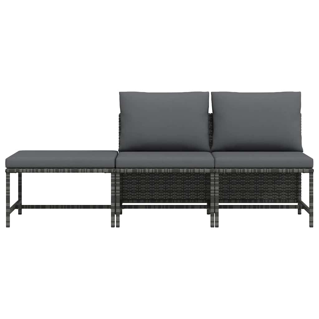 Juego de 3 sofás de jardín con cojín gris poliratán, juego de salón para terraza y balcón, estructura de acero resistente a la intemperie, cómodos cojines acolchados, diseño fácil