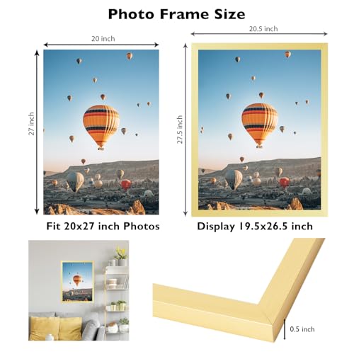 Image of JCJMY 20x27 Picture Frame for Puzzles Poster Photo Picture, Horizontal and Vertical Formats for Wall Hanging, 20 x 27 Wall Gallery Poster Photo Puzzles Frame for 20 by 27 Photos Posters, Gold