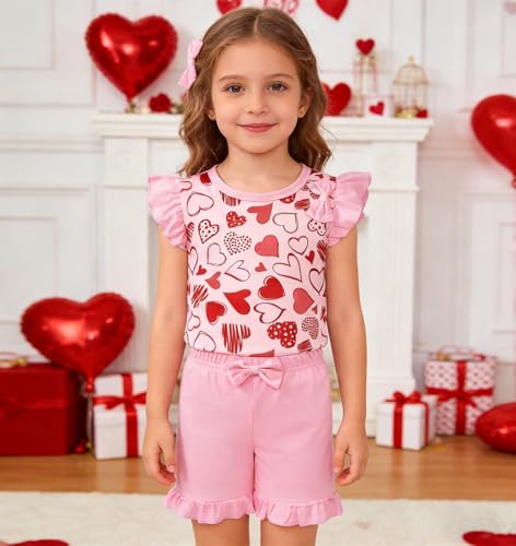 Image of Barlver Girls 2 Piece Short Set Baby Girl Summer Clothes Ruffle Sleeve T-Shirt and Bow Knot Shorts Toddler Girl Outfit Set