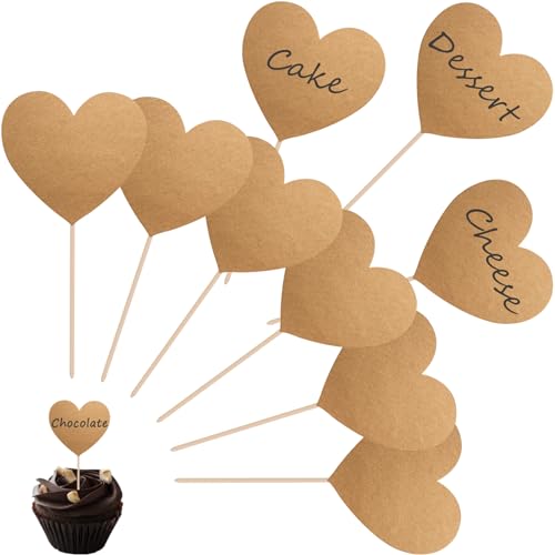 BEAGERUO 100 PCS Food Labels for Party Buffet, Blank, Brown, Heart