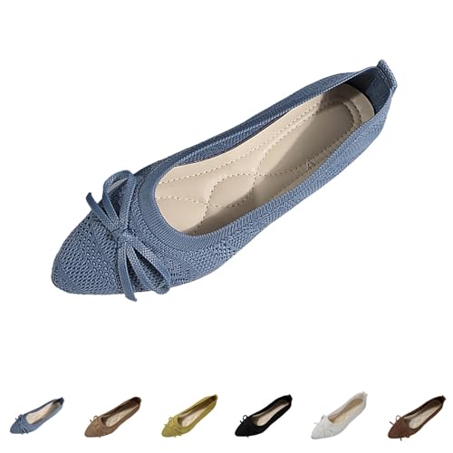 Flats for Women: Dressy Pointed Toe Ballet Shoes,Comfortable Bow Knit Mesh Slip On Dance Ball Business Casual2