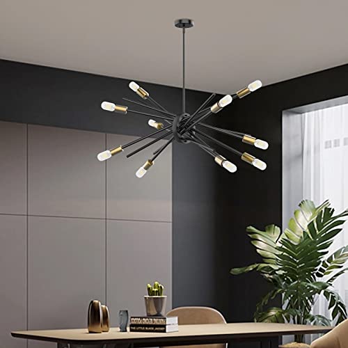 Kighsin Mid-Century Black And Brass Annulus Ring Sputnik Chandelier 10-Light Industrial Modern Adjustable Metal Pendant Ceiling Light Fixture For Kitchen Island Dining Living Room Entryway #TOP2