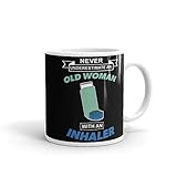Old Woman with Inhaler 2 White glossy mug