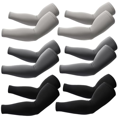 Image of BHYTAKI 6 Pairs Arm Sleeves, Compression Arm Sleeves for Men Women,UPF50 UV Sun Protection Cooling Sleeves for Work Sport Tattoo Cover Up