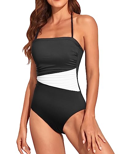 Image of Holipick Women Tummy Control One Piece Swimsuits Strapless Bandeau Bathing Suits Slimming Halter Swimwear