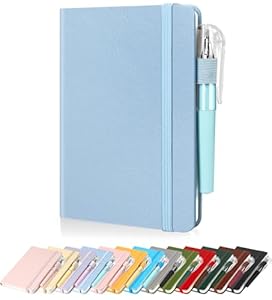 Smarpau A6 Notebook with Pen, Pocket Notebook 120 Pages Mini Notepad, 100gsm Thick Lined Paper, Hardback Small Journal Notepad for Writing (Blue)