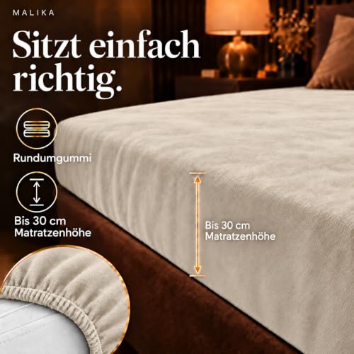 MALIKA® Premium warme Spannbettlaken Cashmere-Touch Bettlaken Jersey Fleece Spannbetttuch Laken, Farbe:Creme, Größe:2er Set 90-100 x 200 cm – Ansicht 4